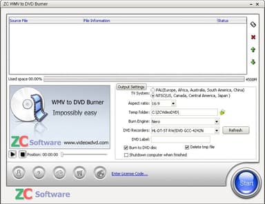 ZC WMV to DVD Burner logo